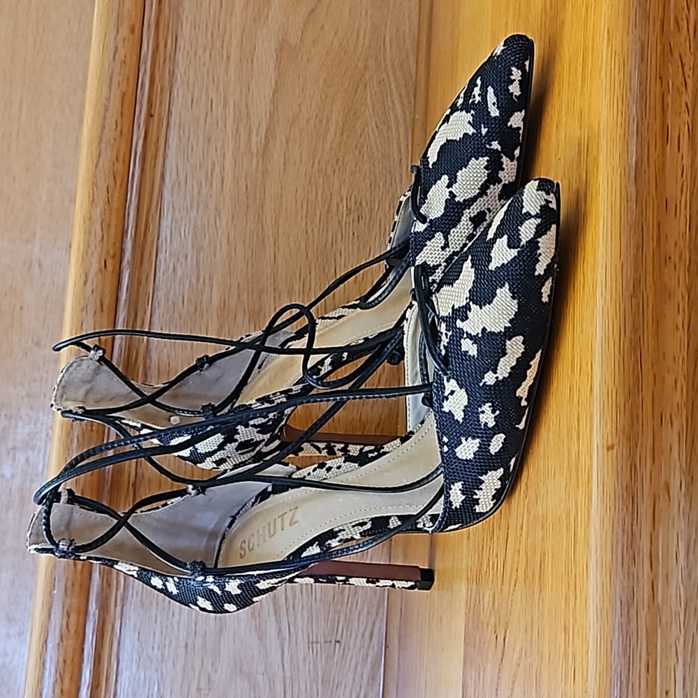 Schutz Linen Lace Up Pumps